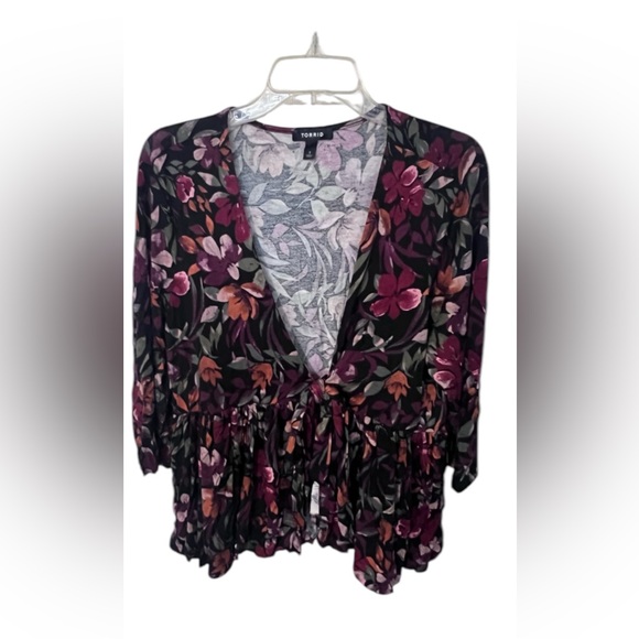 Torrid floral front tie overlay cardigan dark academia fall floral Halloween - Picture 2 of 9